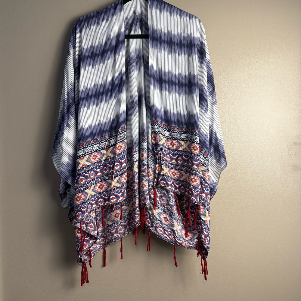 Free Press Blue and Red Patterned Kimono
